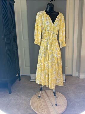 Velvet by Graham & Spencer Yellow & White Floral Wrap Midi Dress